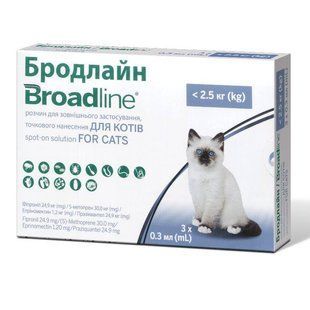 Бродлайн Спот-он для котов до 2,5 кг, 1 уп*0,3 мл, Бёрингер Ингельхайм 0582 фото